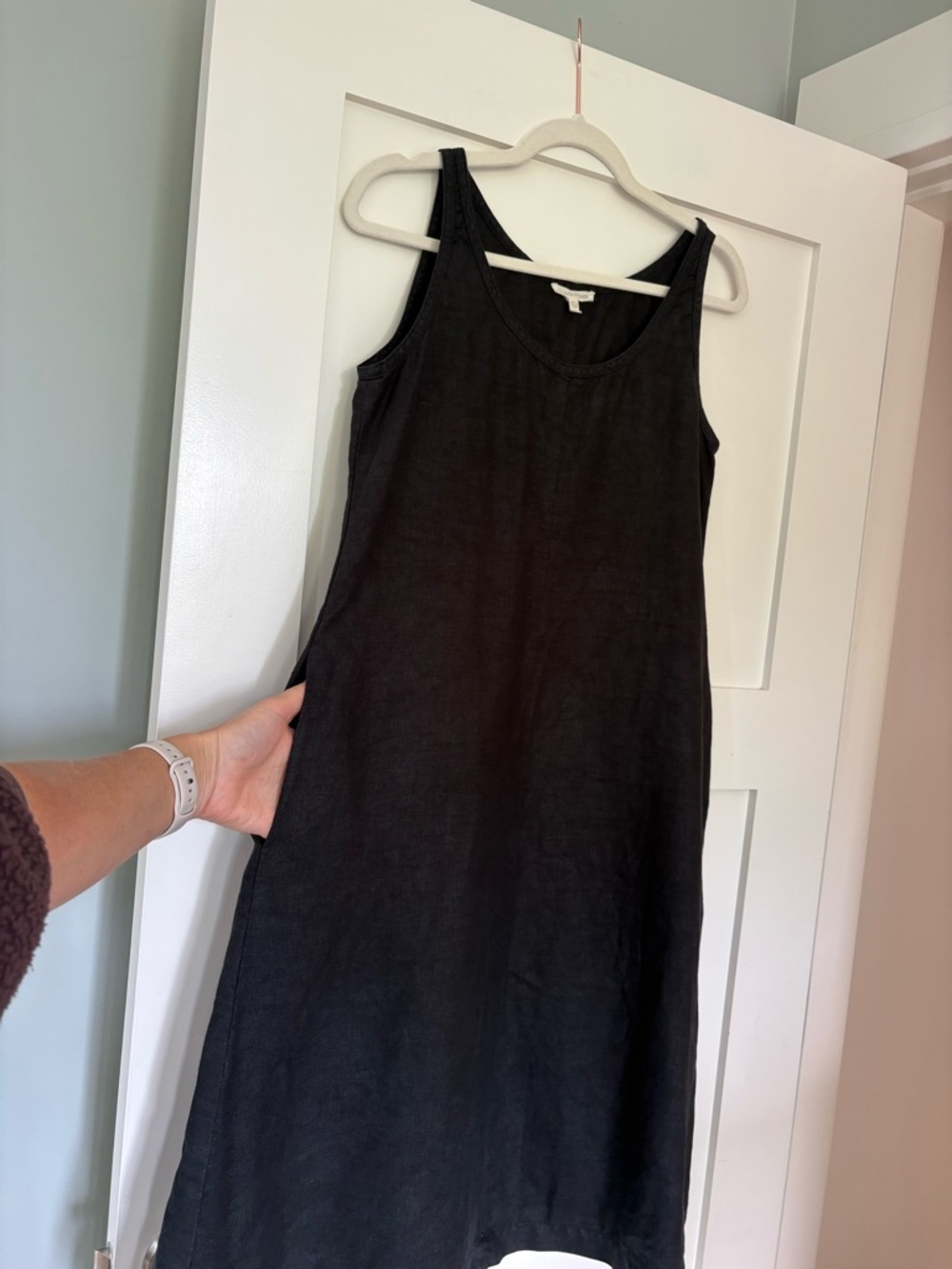 Eileen Fisher Sleeveless A-Line Midi Washed Organic Linen Dress SZ M - Picture 4 of 5